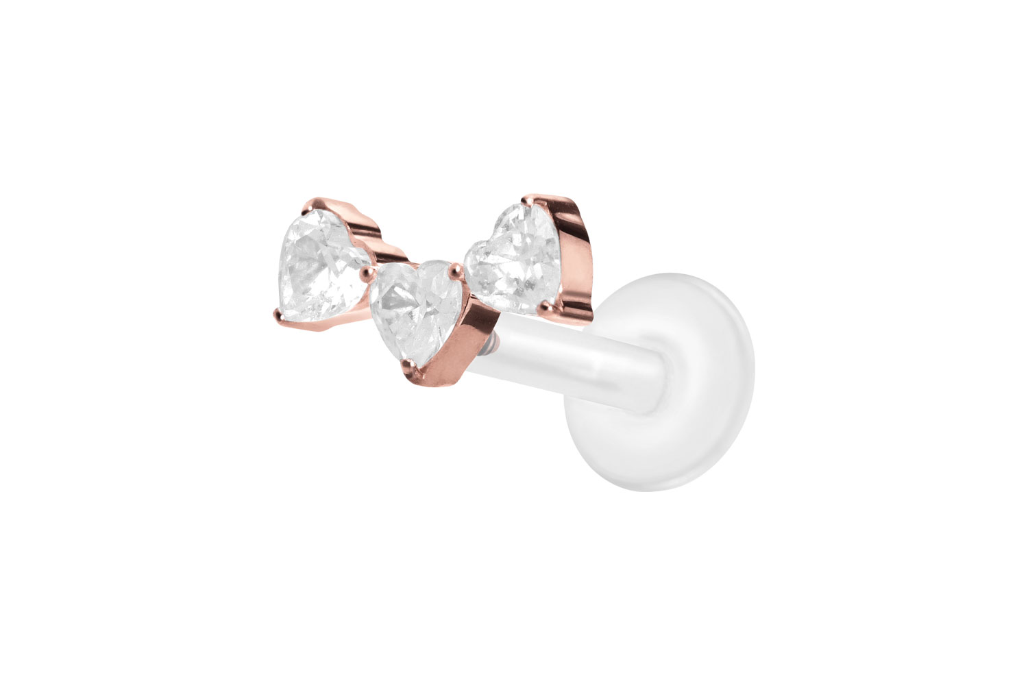 PTFE Labret Piercing mit Innengewinde + Titan-Aufsatz 3 KRISTALLHERZEN